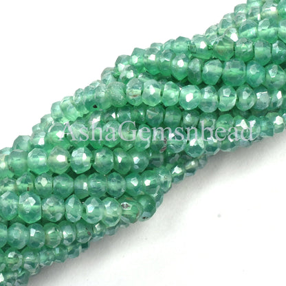 13"Strand Green Onyx Silver Coated Faceted Rondelle Gemstone Beads, AAA Quality Onyx Indian Cut Rondelle Beads Jewelry Making Craft SALE