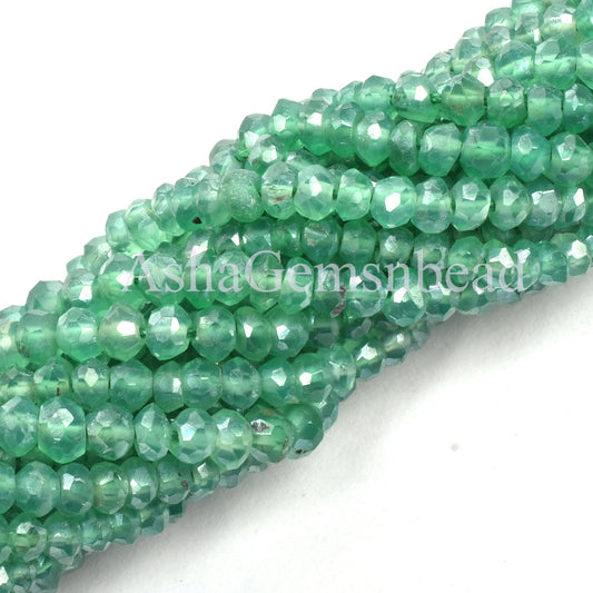 13"Strand Green Onyx Silver Coated Faceted Rondelle Gemstone Beads, AAA Quality Onyx Indian Cut Rondelle Beads Jewelry Making Craft SALE