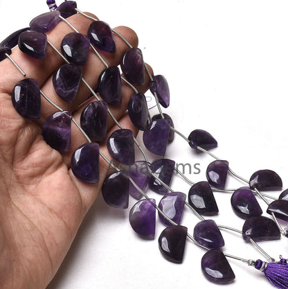 Natural Purple Amethyst Smooth Fancy Shape Beads,7"Strand African Amethyst Fancy D Shape Bead Gemstone Amethyst half Moon Beads Jewelry SALE