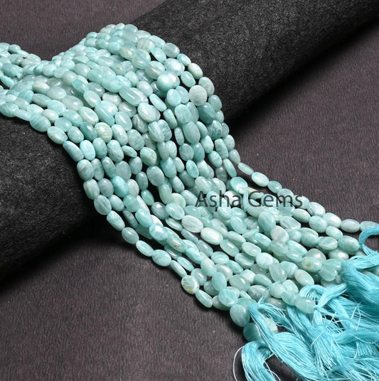 Natural Blue Amazonite Smooth Oval Nugget Shape Gemstone Loose Beads,13"Fine Amazonite Handmade Uneven Oval Straight Drill Bead Jewelry SALE