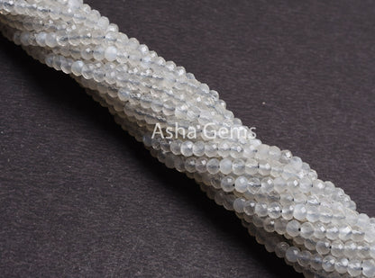 4.25 mm AAA White Moonstone Micro Cut Faceted Rondelle Beads,Top Quality Moonstone Bead,13.5" Rare Translucent White Moonstone Bead Jewelry