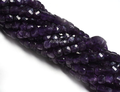 13" Strand natural Purple Amethyst Faceted Box Shape Beads,5mm African Amethyst 3D Cube Gemstone Bead Amethyst Beads For Jewelry Craft sale