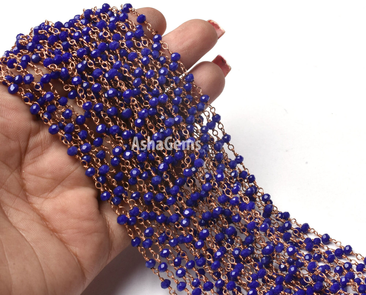 Beautiful Blue Lapis Hydro Rondelle Faceted Beads Rosary Chain,3 mm Rose Gold Plated Copper Wire Wrap Beaded Handmade Chain Jewelry makings