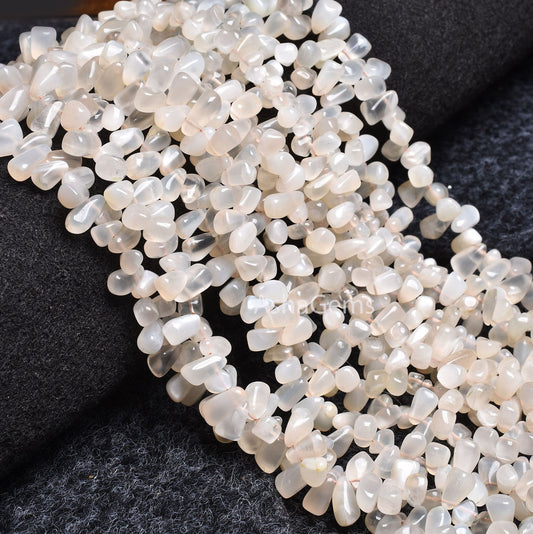 Natural White Moonstone Smooth Uneven Drops Shape Gemstone Beads, Milky White Moonstone Side Drill Drops Handmade Bead, Moonstone Teardrops