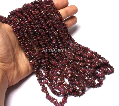 34" Strand Natural Ruby Uncut Chips Smooth Beads Gemstone, Natural Ruby Beads, AAA Quality Red Ruby Chip Tiny Nugget, Genuine Ruby Raw Beads