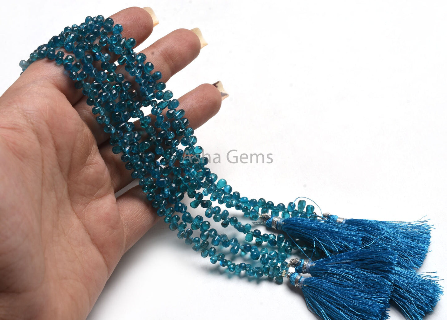 Natural Blue Apatite Smooth Drop Shape Beads, Fine Neon Apatite Beads,8"Strand Neon Blue Apatite Plain Handmade Tiny Teardrop Gemstone Beads