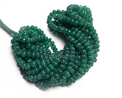 Green Onyx Carving Pumpkin Beads,16" Onyx Carved Watermelon Beads, Onyx Gemstone Carve Melon Beads, Green Onyx Carved Rondelle Beads Jewelry