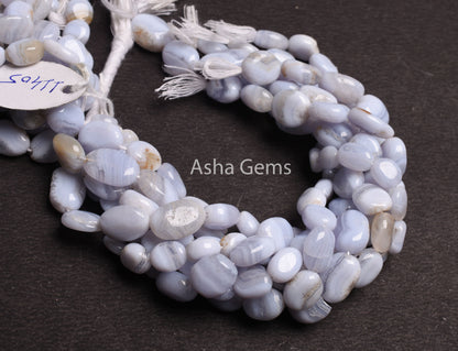Natural Blue Lace Agate Smooth Oval Beads,7" Blue Lace Agate Handmade Uneven Oval Straight Drill Gemstone Bead, Blue Lace Agate Jewelry SALE
