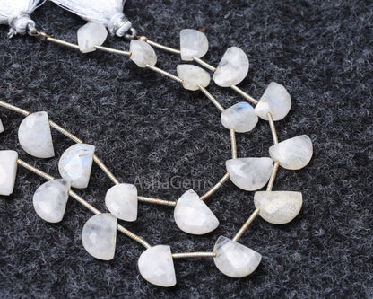 Natural rainbow Moonstone Fancy D Shape Gemstone Beads, Flashy White rainbow Moonstone Faceted Half Moon Briolette Beads Jewelry Craft Sale