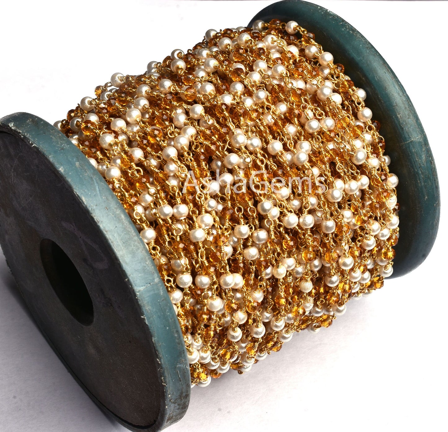 Multi Pearl brown Quartz Hydro Rondelle Beads Rosary Chain By Foot, Gold Plated Wire Wrap Bulk Roll Chain handmade Jewelry making Craft sale