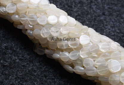 Natural White Moonstone Smooth Coin Flat Gemstone Beads,13" Moonstone Handmade Uneven Shape Coin Straight Drill Bead, Moonstone Bead Jewelry