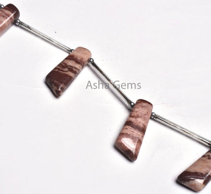 Natural Picture Jasper Smooth Long Slice Gemstone Beads, Brown Jasper Fancy Uneven 7 Shape Side Drill Handmade Beads Jewelry Making Crafts