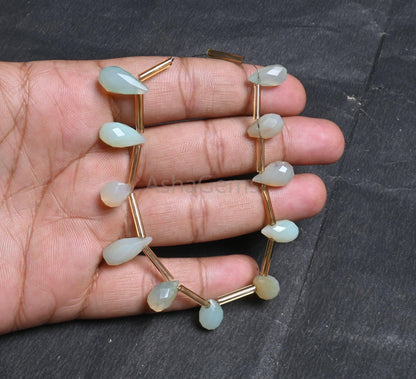 Beautiful Chalcedony faceted Drops Shape beads, Light Aqua Blue Chalcedony Indian Cut Handmade Teardrop bead, Chalcedony Bead Jewelry Crafts