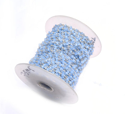 1,5,50 Aqua Blue Chalcedony Hydro Rondelle Faceted Beads Rosary Chain,3mm Silver  Plated Wire Wrap Beaded  Chains Jewelry Necklace