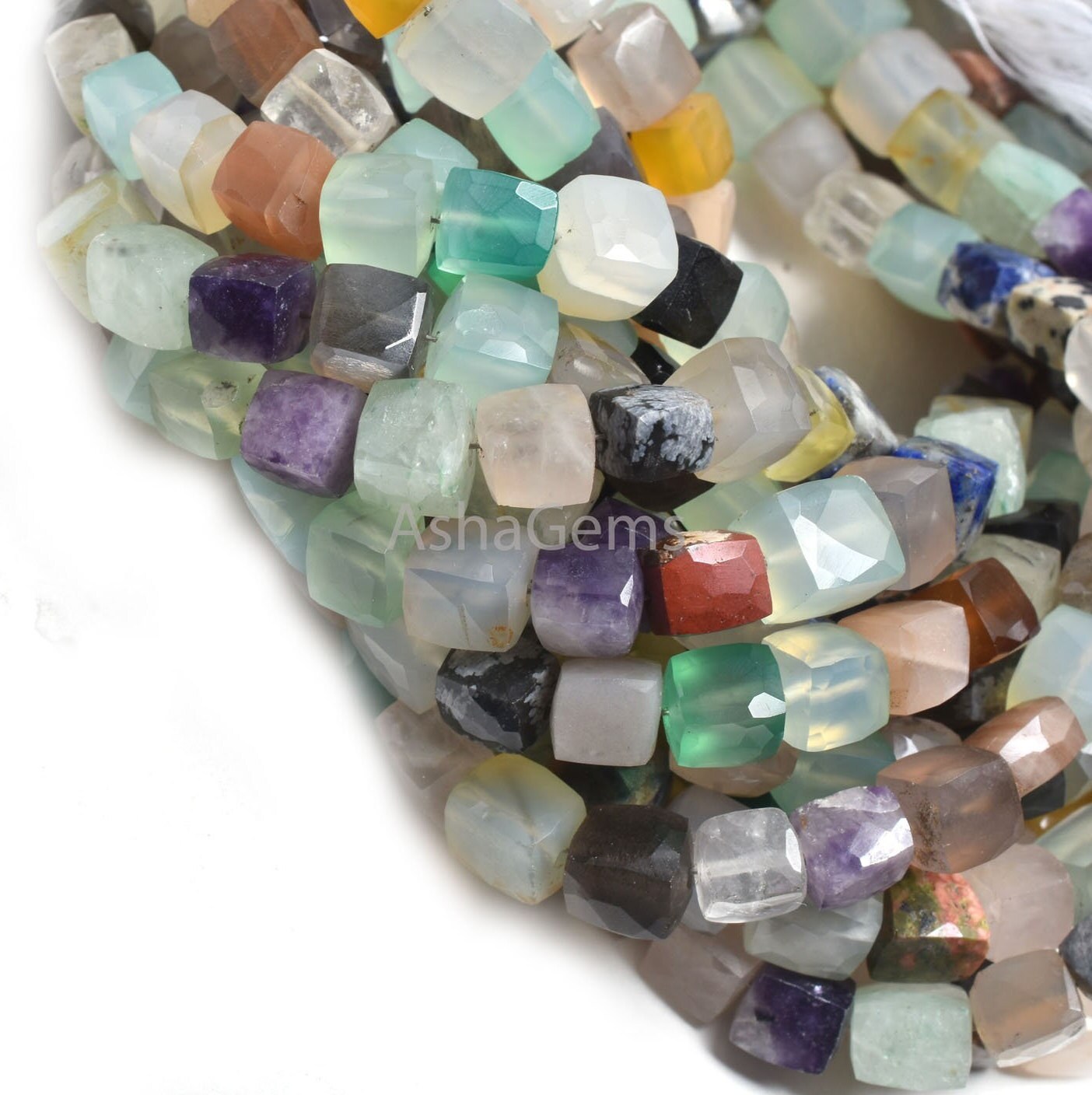 Beautiful Multi Color Stone Faceted Box Shape Beads,8" Mix Gemstone 3D Cube Box Indian Cut Beads Disco Box Center Drill Jewelry Making Craft