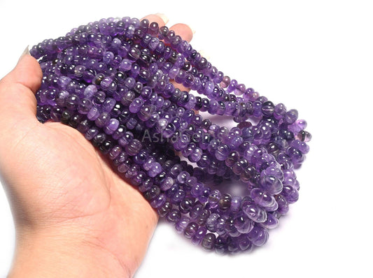 Natural Amethyst Carving Watermelon Gemstone loose Beads, Shaded Purple Amethyst Carved Pumpkin handmade Carve Melon Amethyst Beads Jewelry