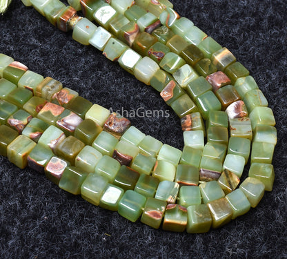 Bio Green Opal Shaded Box Shape Beads,Beautiful Green Opal Smooth 3D Cube Box Beads, Plain Handmade Opal Cube Beads For Jewelry Making SALE