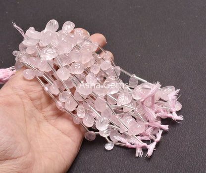 AAA Quality Rose Quartz Fancy Carved Pears Shape Beads, Pink Rose Quartz Carving Teardrop Gemstone Beads Hand Carve Rose Quartz Bead Jewelry