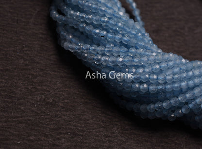 2 mm AAA Aquamarine Micro Cut Rondelle Beads,13" Strand Shaded Blue Aquamarine Machine Cut Gemstone Beads, Tiny Aquamarine Bead Jewelry SALE