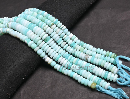 Beautiful Sky Peru Blue Opal Smooth Flat Rondelle Gemstone Loose Beads, Fine Shaded Blue Opal Plain Handmade Opal Beads Jewelry making Craft