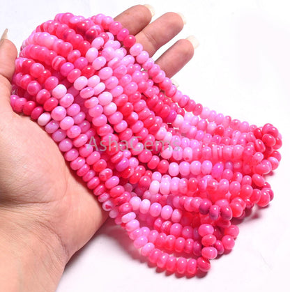 AAA Shaded Queen Pink Opal Smooth Rondelle Beads,16"Strand Hot Pink Opal Plain Handmade Gemstone Loose Bead, Opal Bead Necklace Jewelry SALE