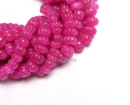 Beautiful Pink Quartz carving Watermelon Beads, Fine Pink Quartz Carved Handmade Pumpkin Gemstone Melon Beads Curved Necklace Jewelry Crafts