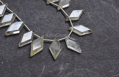 Natural Golden Rutile Quartz Faceted Rhombus Shape Gemstone Beads,9-18mm Fine Rutile Fancy Rhombus Straight Drill Bead Jewelry making Crafts