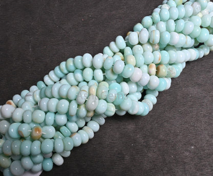 Beautiful Shaded Peru Blue opal Smooth Gemstone Loose Beads, Shaded Sky Blue Opal Plain Handmade Uneven Rondelle Opal Beads Jewelry Necklace