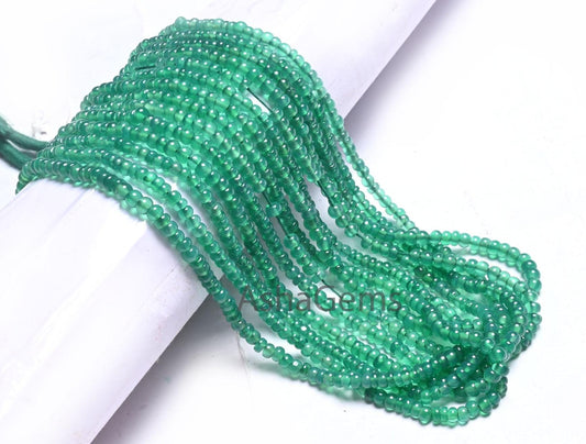 16" Beautiful Green Onyx Smooth Rondelle Gemstone Loose Beads,3.5,4mm Onyx Beads, AAA Green Onyx Plain Roundelle Handmade Bead Jewelry Craft