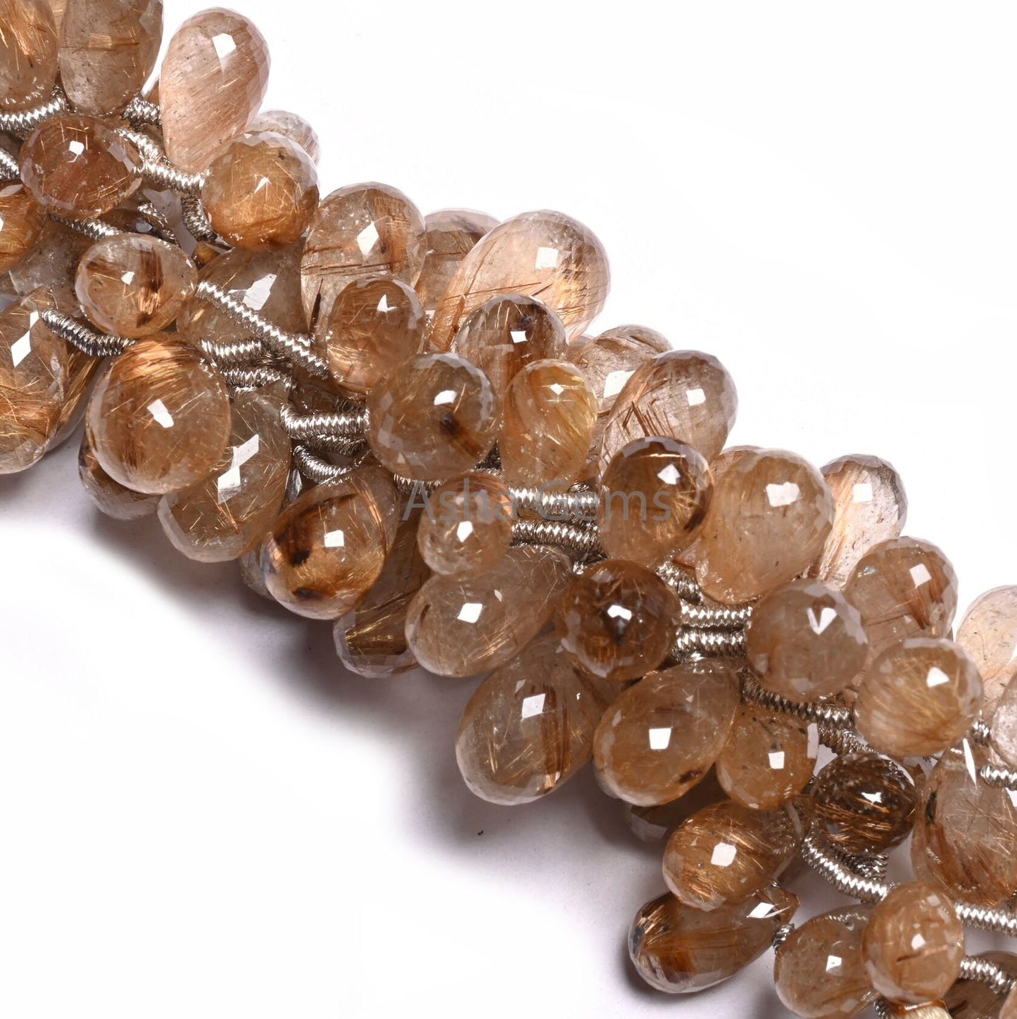 Fine Quality Copper Rutile Faceted Drop Shape Beads, Natural Rutile Quartz Teardrop Briolette Side Drill Gemstone Beads Jewelry Making Craft