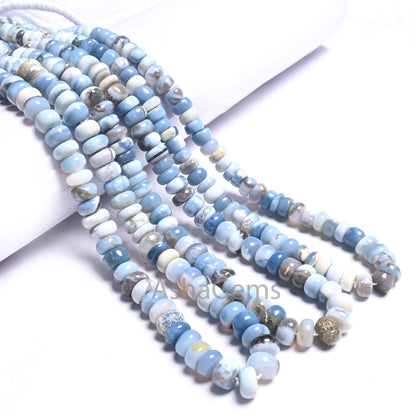 Blue Boulder Opal Smooth Rondelle Shape Gemstone Beads, Fine Blue Opal Beads Strand Boulder Opal Plain Handmade Gemstone Beads Jewelry SALE  (AG 12319)