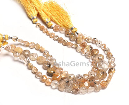 Beautiful Golden Rutile Quartz Smooth Coin handmade Beads,8" Yellow Rutile Coin Shape Straight Drill Gemstone Rutile Bead Jewelry Craft SALE