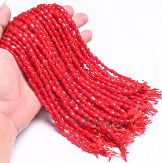 13"Strand Beautiful Red Carnelian Color Hydro Smooth Oval Shape Handmade Beads,5-7mm Red Hydro Plain Oval Loose Bead For Jewelry Making SALE