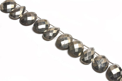 Natural Pyrite Faceted Oval+ Pear Shape Side Drill Beads,10x20-13x18 mm Pyrite Beads, Copper Pyrite Fancy Mix Shape Gemstone Briolette Beads