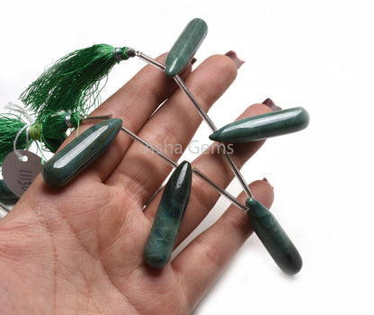 Shaded Green Jasper Smooth Fancy Long Pencil Drop Beads, Jasper Plain Handmade Side Drill Teardrop Gemstone Bead Jasper Bead Handicraft SALE