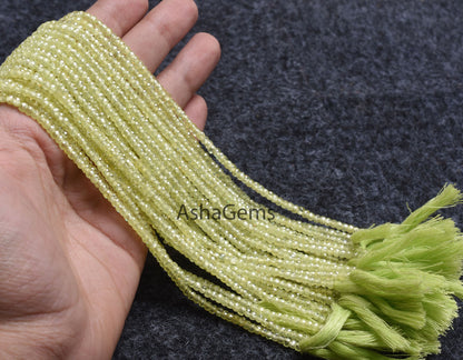 Beautiful Light Green Zircon Micro Faceted Gemstone Beads 3 mm, AAA Cubic Zircon Bead, Pistachios green Machine Cut Beads,13" Strand Jewelry
