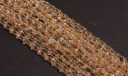 Rose Quartz Hydro Silver Coated Rosary Chain Faceted Rondelle Beaded Chain Jewelry Crafts Beads Chain Pink Crystal Chains For Necklace SALE