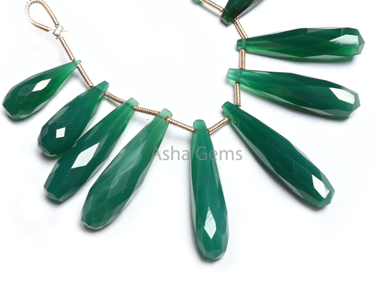 Fine Quality Green Onyx Fancy Long Pencil Drop Gemstone Beads, Green Onyx Faceted Teardrop Briolette Side Drill Beads For Jewelry Craft SALE