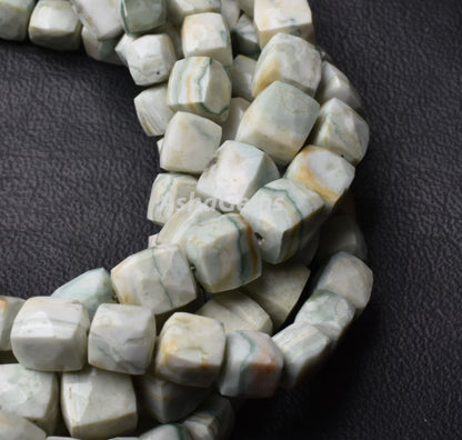 Beautiful Green Dot Opal Faceted Box Shape Beads,8" Strand Natural Opal 3D Cube Box Beads, Opal Faceted Cube Beads For Jewelry Making Crafts