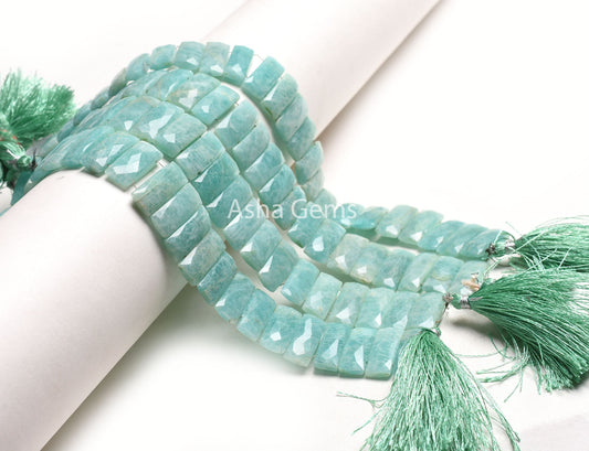 Fine Blue Amazonite Faceted Rectangle Shape Beads, Natural Peru Amazonite Fancy Chicklet Bead For Bracelet Jewelry Making Double Drill Beads