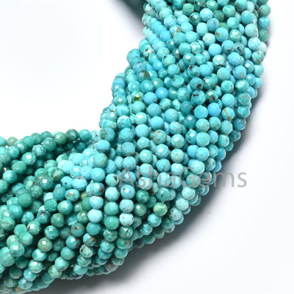 3 mm Tibetan Turquoise Faceted Gemstone Beads,13" Strand Natural Tibetan Turquoise Micro Cut Rondelle Beads, Fine Shaded Blue Turquoise Bead (AG 15039 c)