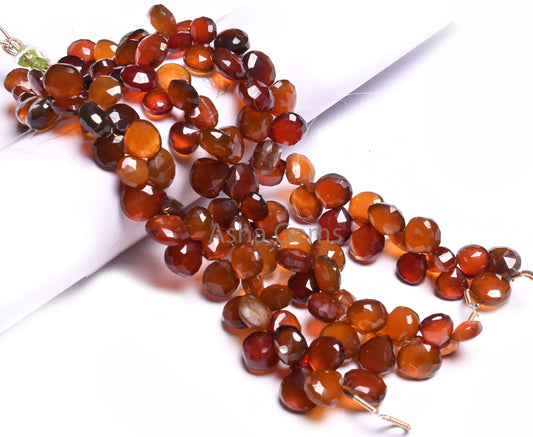 Shaded Red Brown Chalcedony Faceted Heart Shape Bead,7" Dark Brown Hessonite Color Chalcedony Heart Briolette Gemstone Beads Both Side Loop