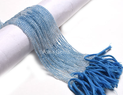 2.5 mm AAA Aquamarine Machine Cut Faceted Gemstone Beads, Natural Shaded Blue Aquamarine Micro Cut Rondelle Beads, Tiny Aquamarine Bead SALE