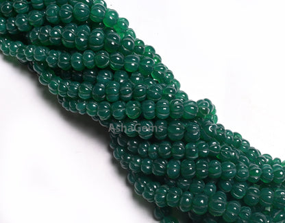 Green Onyx Carving Pumpkin Beads,16" Onyx Carved Watermelon Beads, Onyx Gemstone Carve Melon Beads, Green Onyx Carved Rondelle Beads Jewelry
