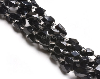Beautiful Black Onyx Rectangle Shape Indian Hand Cut Beads,7" Onyx Long Fancy Chicklet Faceted Straight Drill Bead Black Onyx Jewelry Crafts