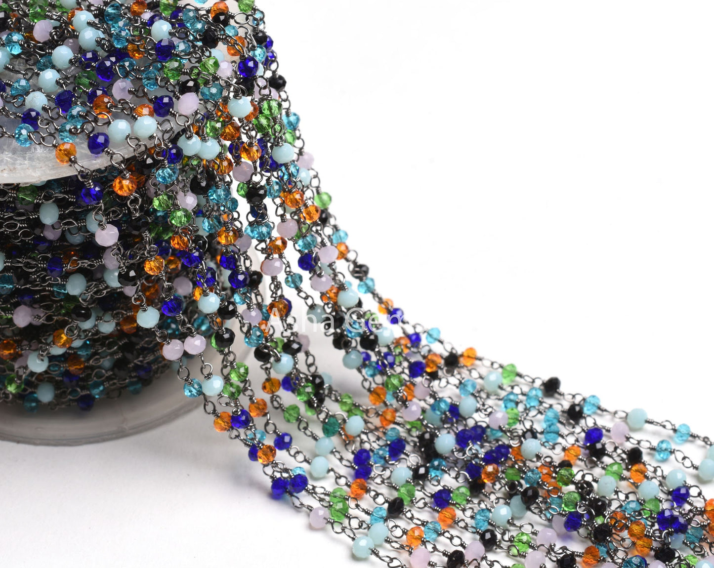 Fine Multi Disco Color Hydro Rondelle Faceted Beads Rosary Chain Black Plated Gunmetal Wire Beaded Handmade Chain Rosary Jewelry Making SALE