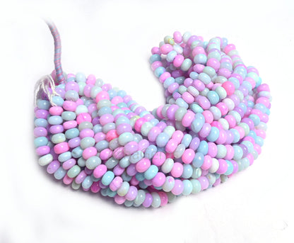 AAA Multi Light Pink Blue Opal Smooth Rondelle Shape Gemstone Beads, Shaded Multi Color Opal Plain handmade Opal Bead Jewelry Necklace Craft