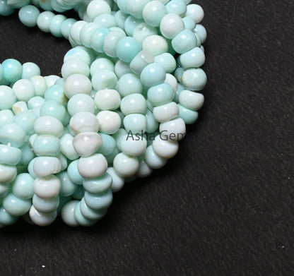 7mm Shaded Sky Blue Opal Smooth Rondelle Beads, Fine Peru Blue opal Beads, Beautiful Opal handmade Gemstone Loose Bead Necklace Jewelry SALE
