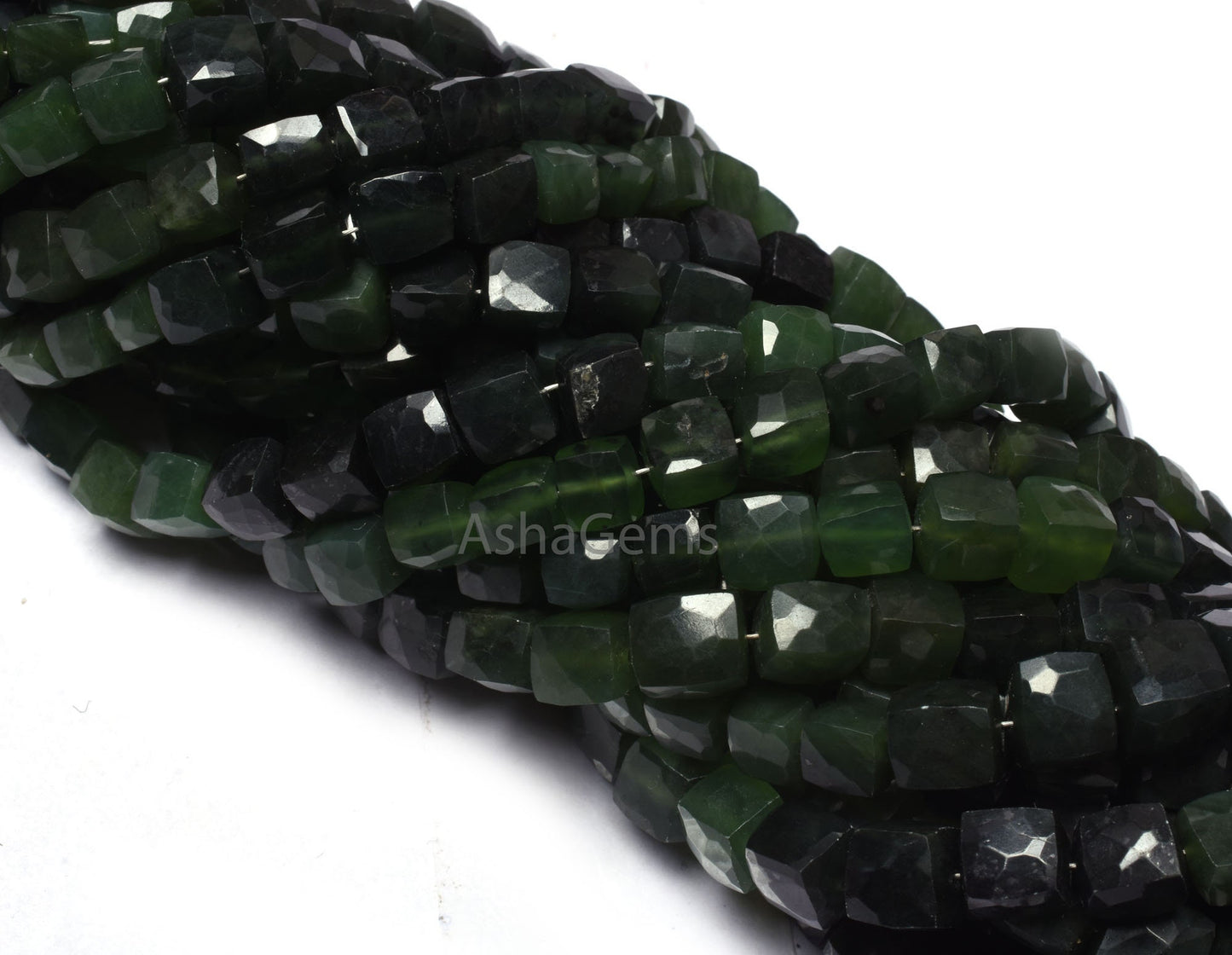 Beautiful Serpentine Faceted 3D Cube Box Beads,8"Strand Shaded Green Serpentine Cube Gemstone Beads Natural Serpentine Box Bead Jewelry SALE