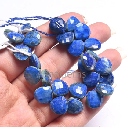 11 mm Natural Lapis Lazuli Faceted Heart Beads,7" Blue Lapis Heart Briolette Side Drill Gemstone Beads, Lapis Bead Jewelry Making Craft SALE (AG 18689 )